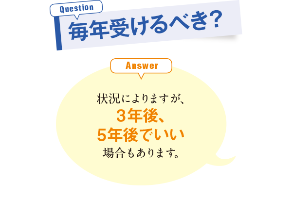 毎年受けるべき？ 状況によりますが、3年後、5年後でいい場合もあります。
