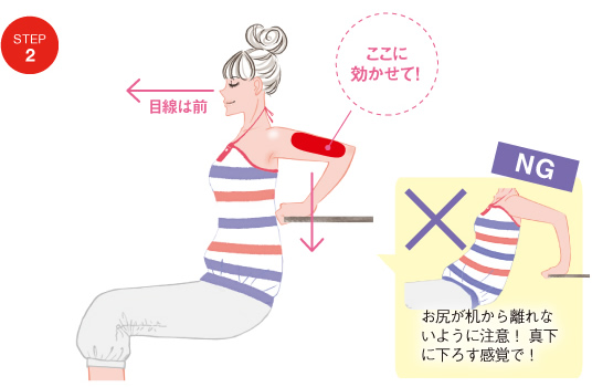 STEP2 お尻が机から離れないように注意！ 真下に下ろす感覚で！