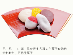 日、月、山、海、里を表す5 種の生菓子を詰め合わせた、五色生菓子