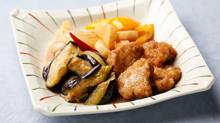 なすと豚肉の揚げ浸し