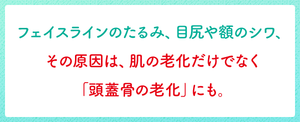 フェイスラインのたるみ、目尻や額のシワ、その原因は、肌の老化だけでなく「頭蓋骨の老化」にも。